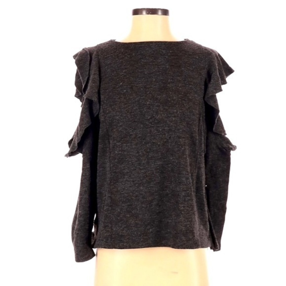 Zara S‎ dark grey ruffle long sleeve crew neck sweater